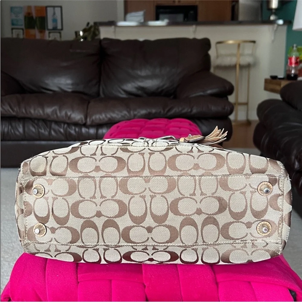 Coach Signature Canvas Shoulder Bag in Tan and Khaki - Picture 14 of 17